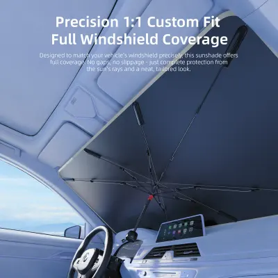 VYVY Labs Car Windshield Sunshade Umbrella With Upf80+ Uv Protection And Titanium Silver Coating. Blocks 99% Heat And Fits Most Cars, Suvs, And Sedans